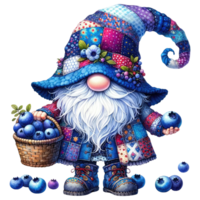 Patchwork Hat Gnome with Blueberries Illustration png