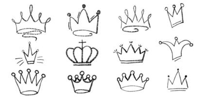 Set of crown in brush stroke texture paint style. vector