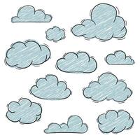 Set of hand drawn cloud in doodle style. Cartoon design elements. vector