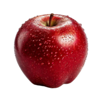 Ripe red apple with water drops png