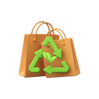 Biodegradable 3D reusable paper bag. Environmental protection icon png