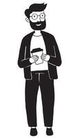 modern young man, employee. drawing in simple linear style, flat vector