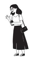 modern young woman, employee. drawing in simple linear style, flat vector