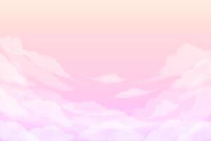 Pink sky with white clouds. Pastel background with heavenly picturesque landscape. vector