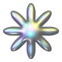 3d metal holográfico y2k elemento - flor con lustroso cromo efecto vector