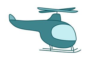 Helicopter in the air. Air transport with propeller. Aviation Side view. Drawn Aircraft. Journey. Color image with outline. isolated object. Children's drawing. illustration. vector