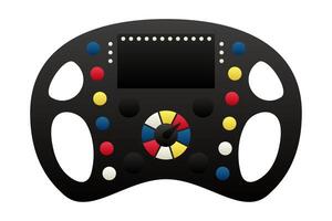 Formula 1 Racing Car steering wheel in gradient colors. Buttons, switches and screen. Part of the machine. The style is closer to realistic. Isolated object on a white background. illustration vector