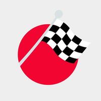 Checkered Finish Flag in a red circle. Racing competitions, motorcycle racing. Waving black and white flag. Victory, end of the race. Color image on a gray background. illustration. vector