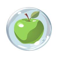 Healthy green apple in air bubble. Isolated illustration on white background. Summer fruit for flat design of cards, banner, presentations, logo, poster vector