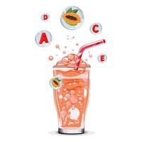 sano naranja papaya oxígeno cóctel con aire burbujas aislado ilustración en blanco antecedentes. verano bebida para plano diseño de tarjetas, volantes, bandera, presentaciones, logo, venta, póster vector