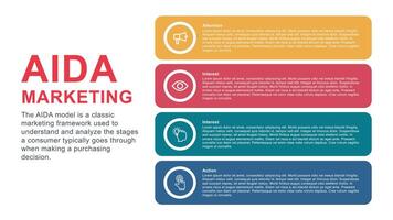 AIDA model for Attention Interest Desire Action infographic concept with 4 rectangle vector