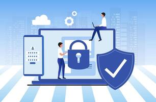 Cyber security and data protection privacy, PDPA concept. Businessman secure data management and protect data from hacker attacks and padlock icon to internet technology networking vector