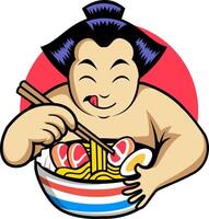 sumo ramen mascot cartoon illustration vector