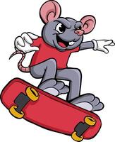 rat skate board cartoon mascot illustration vector