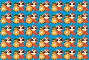 sloth with money, cute illustration pattern vector