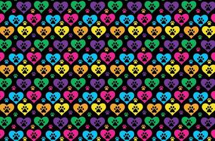 pattern in cheerful colors with a pet theme, with dog or cat paws inside a heart vector