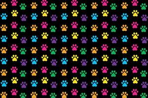 animal paw, pet theme, cat dog, pattern with happy colors and dark background vector