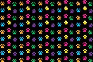 animal paw, pet theme, cat dog, pattern with happy colors and dark background vector