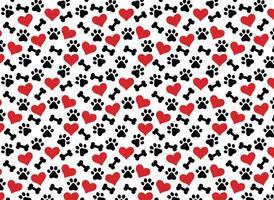Pet pattern with animal paw, and heart in dark tones, bone and heart, dog, cat vector