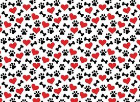 Pet pattern with animal paw, and heart in dark tones, bone and heart, dog, cat vector