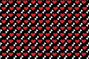 Pet pattern with animal paw, and heart in dark tones, bone and heart, dog, cat vector