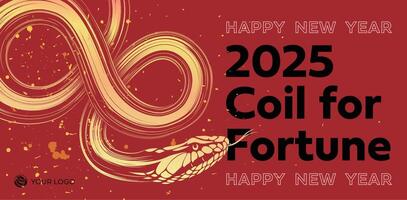 Chinese New Year 2025 modern design in red, gold colors for cover, card, banner. Flyer Template,Chinese zodiac Snake symbol. vector