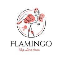 Flamingo bird abstract logo line art illustration with dummy text on white background. vector