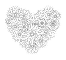 corazón conformado flores - colorante página. vector