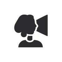 Woman speaking with megaphone icon. Flat design style. vector