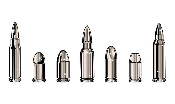 Set collections of retro metallic chrome bullets. Clip art illustration