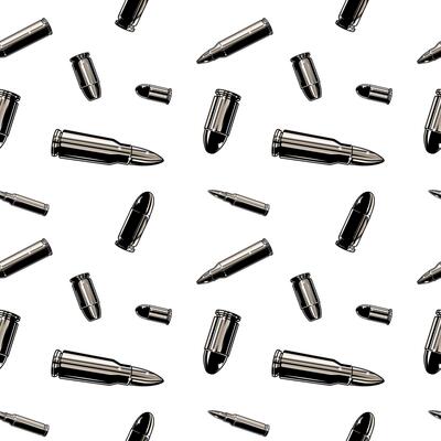 Metallic chrome bullets pattern. Repeated seamless background texture.
