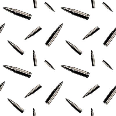 Metallic chrome bullets pattern. Repeated seamless background texture.