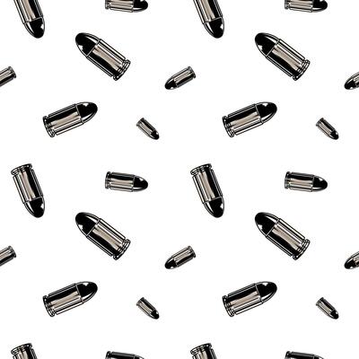 Metallic chrome bullets pattern. Repeated seamless background texture.