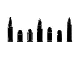 llustrations of various types of bullets. Monochrome vintage tattoo style. vector