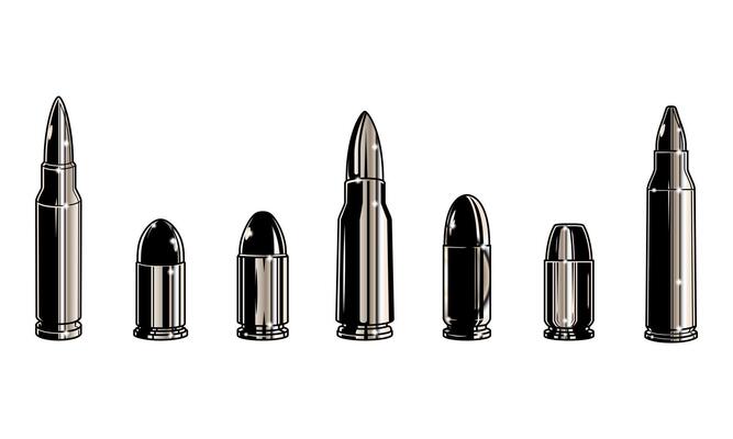 Set collections of retro metallic chrome bullets. Clip art illustration