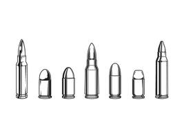 llustrations of various types of bullets. Monochrome vintage tattoo style. vector