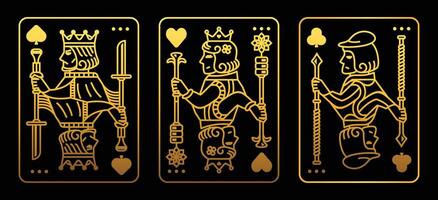 Rey y reina tarjeta ilustración conjunto de corazones, pala, diamante y club, real tarjetas diseño colección vector