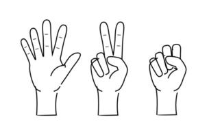 Rock, scissors, paper hand gesture. collection line icons, set of simple game vector