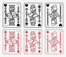 King and queen card illustration set of hearts, Spade, Diamond and Club, Royal cards design collection vector