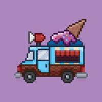 Ice cream truck illustration in pixel art vector