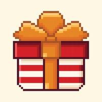 Gift box or Christmas present illustration in pixel art style vector