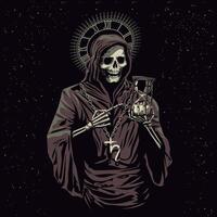 the time as come. grim reaper illustration, saturn, cronos god, hourglass. vector