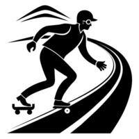 un hombre Patinaje negro color silueta vector