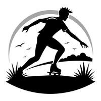 a man skating black color silhouette vector