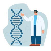 laboratorio investigación y desarrollo. medicina tecnología genético pruebas. científicos caracteres trabajando con adn espiral. médico investigando células. genético Ingenieria concepto. vector