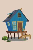 Cartoon cozy old country house. Village, suburb. Flat detailed style. Beautiful building. vector