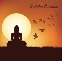 Buda purnima póster con antecedentes y lleno Luna vector