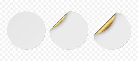 white realistic circle paper stickers with golden corner isolated vector