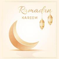 Ramadan Kareem greeting card design with crescent moon and lantern template. Decor in Eastern style. Islamic Holidays background. Card for Muslim feast of Ramadan month. vector