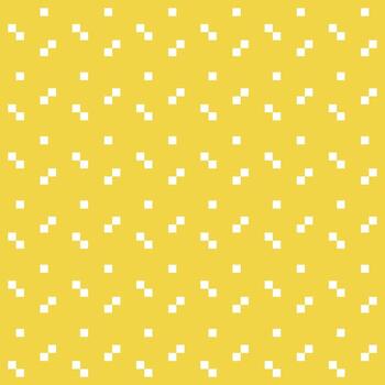 Abstract seamless pattern of white pixels on a yellow background, 8-bit vector